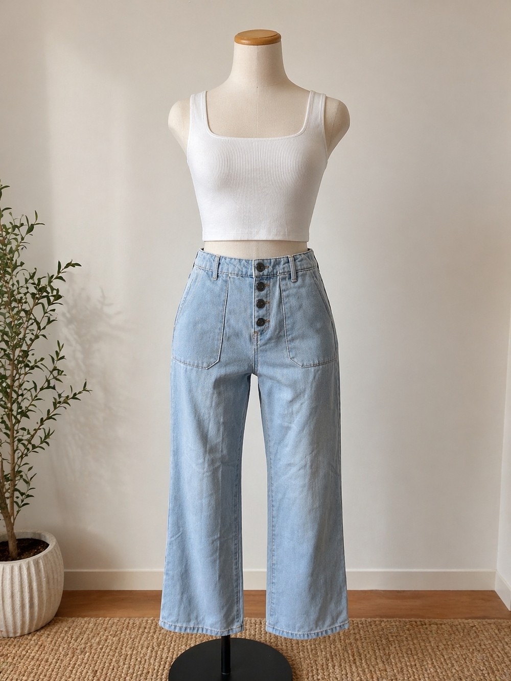 Jessica Simpson Light Wash High-Rise Wide Leg Jeans - Blue